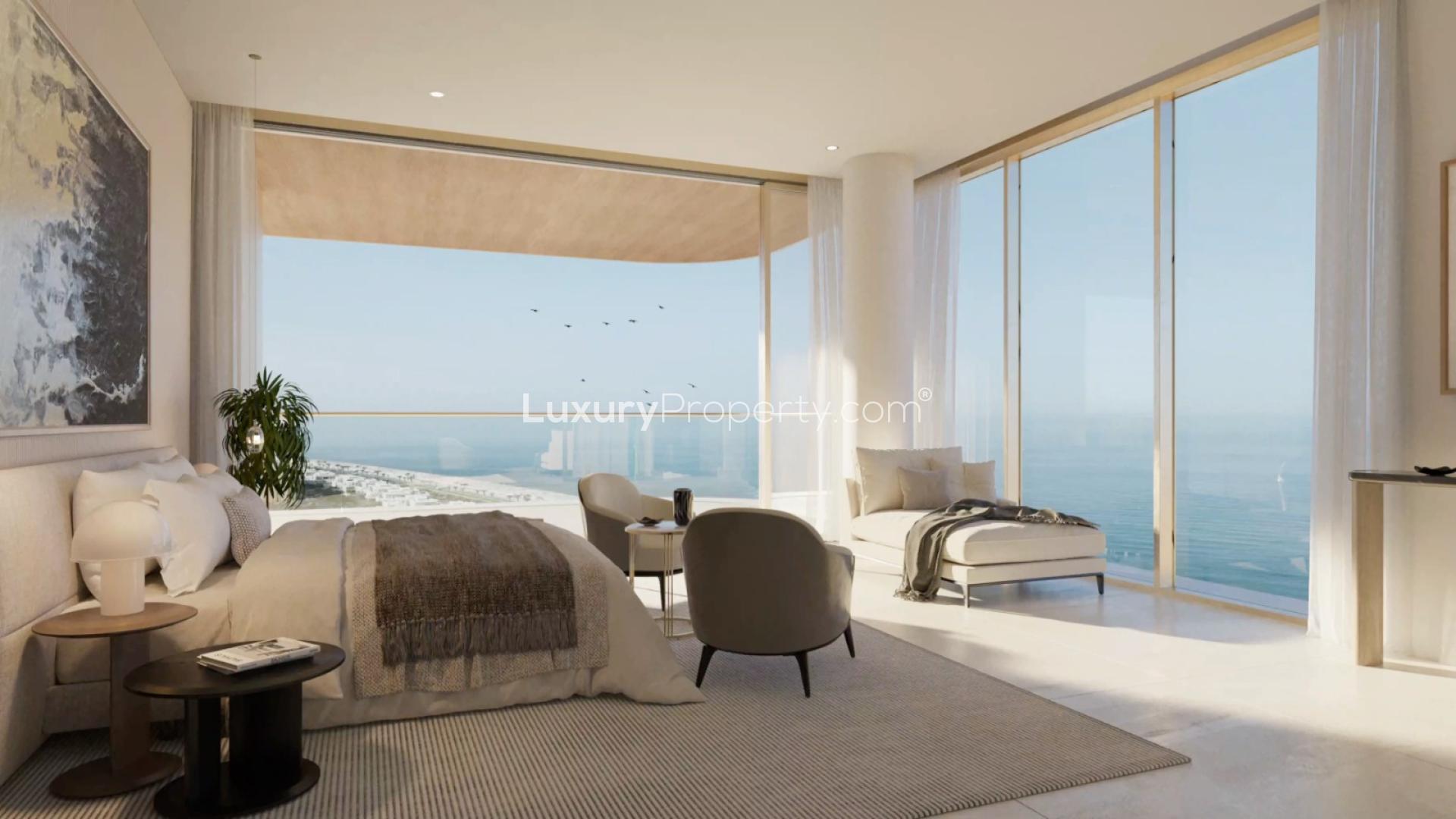 Penthouse view of Palm Jumeirah, Serenia Living, with pool and ocean at sunset