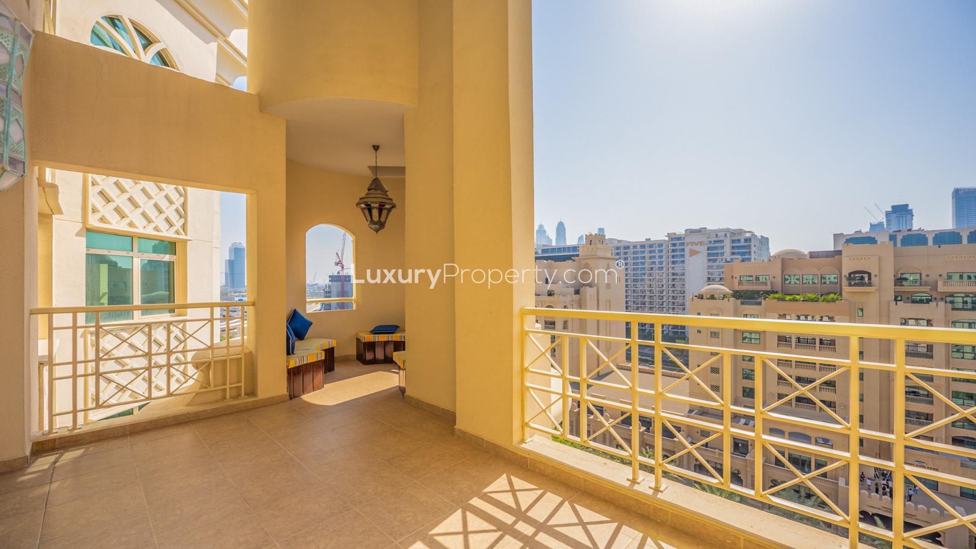 Luxurious duplex penthouse interior with staircase and dining area, Palm Jumeirah, Shoreline Apartments