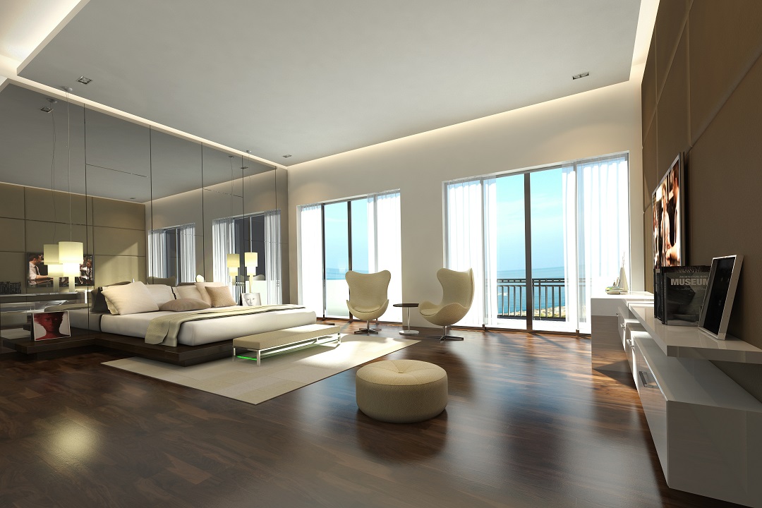 Luxurious bedroom in Palm Jumeirah penthouse with elegant decor and modern furnishings