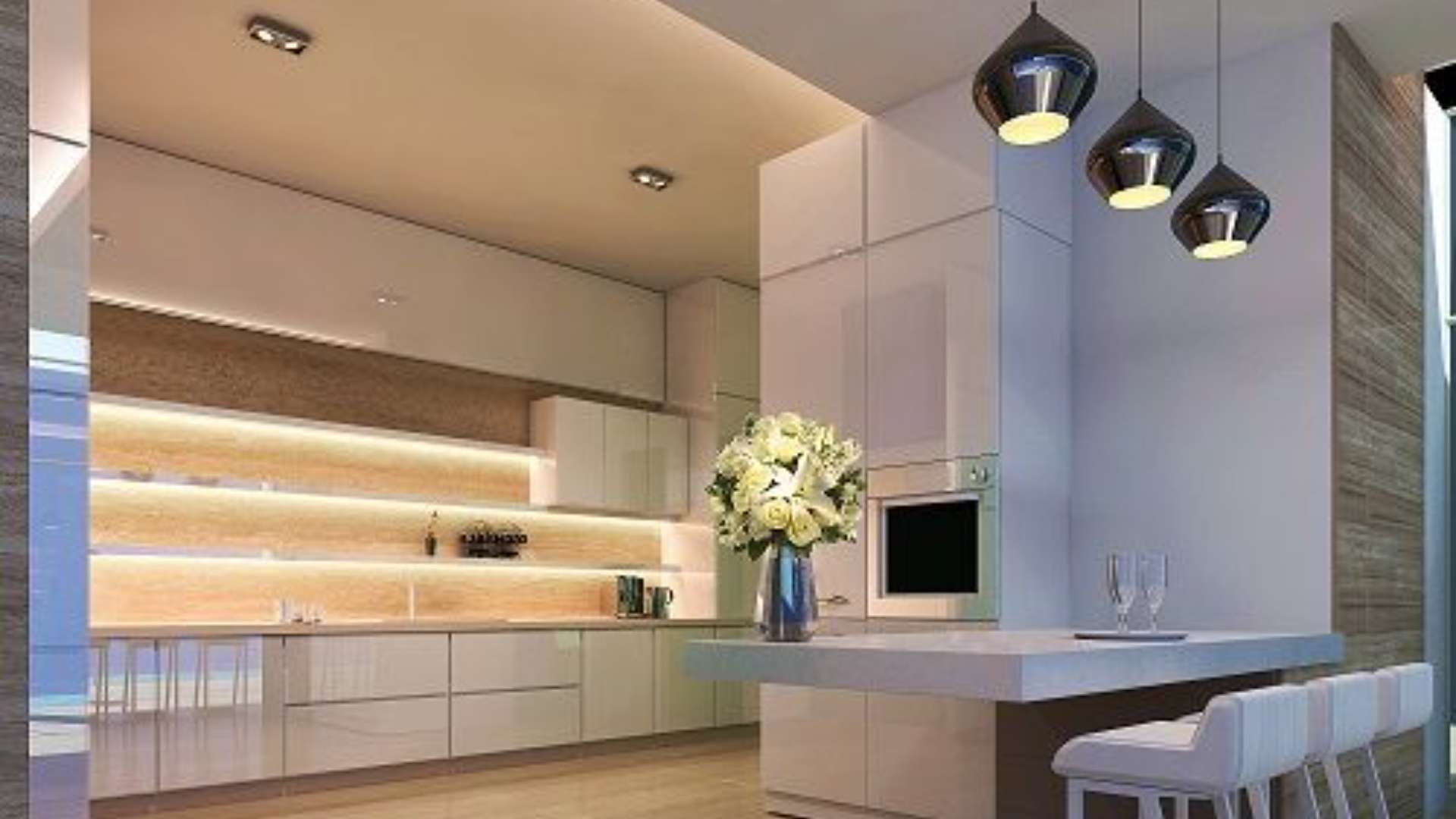 Luxurious living room in duplex penthouse, Anantara Residences, Palm Jumeirah, with modern decor