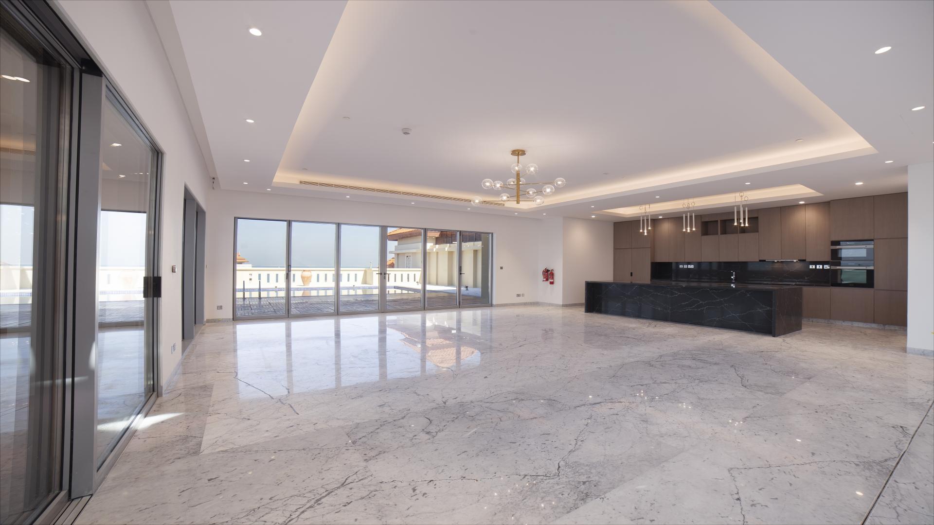 Spacious penthouse interior with marble floors and sea view, Palm Jumeirah, Anantara Residences