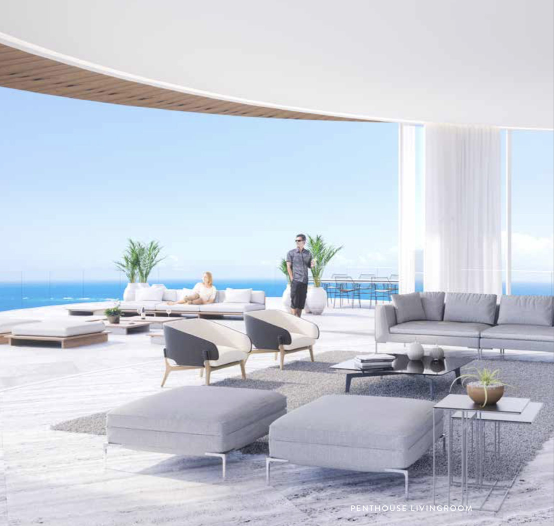 Penthouse in Ayia Napa Marina with ocean views, pool, and palm trees at sunset