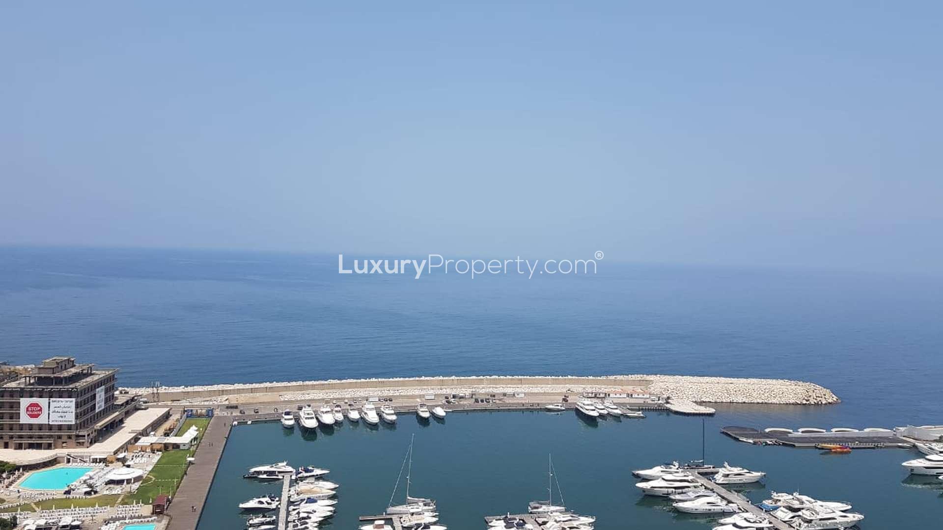 Stunning sea view from penthouse at Bay Tower, Minet El Hosn, Beirut marina scene