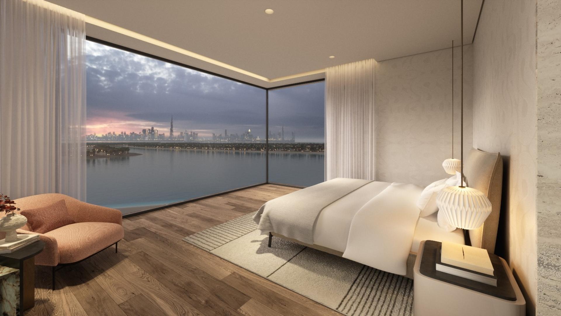 Luxurious bedroom in Palm Jumeirah penthouse, Six Senses Residences, modern design, natural light