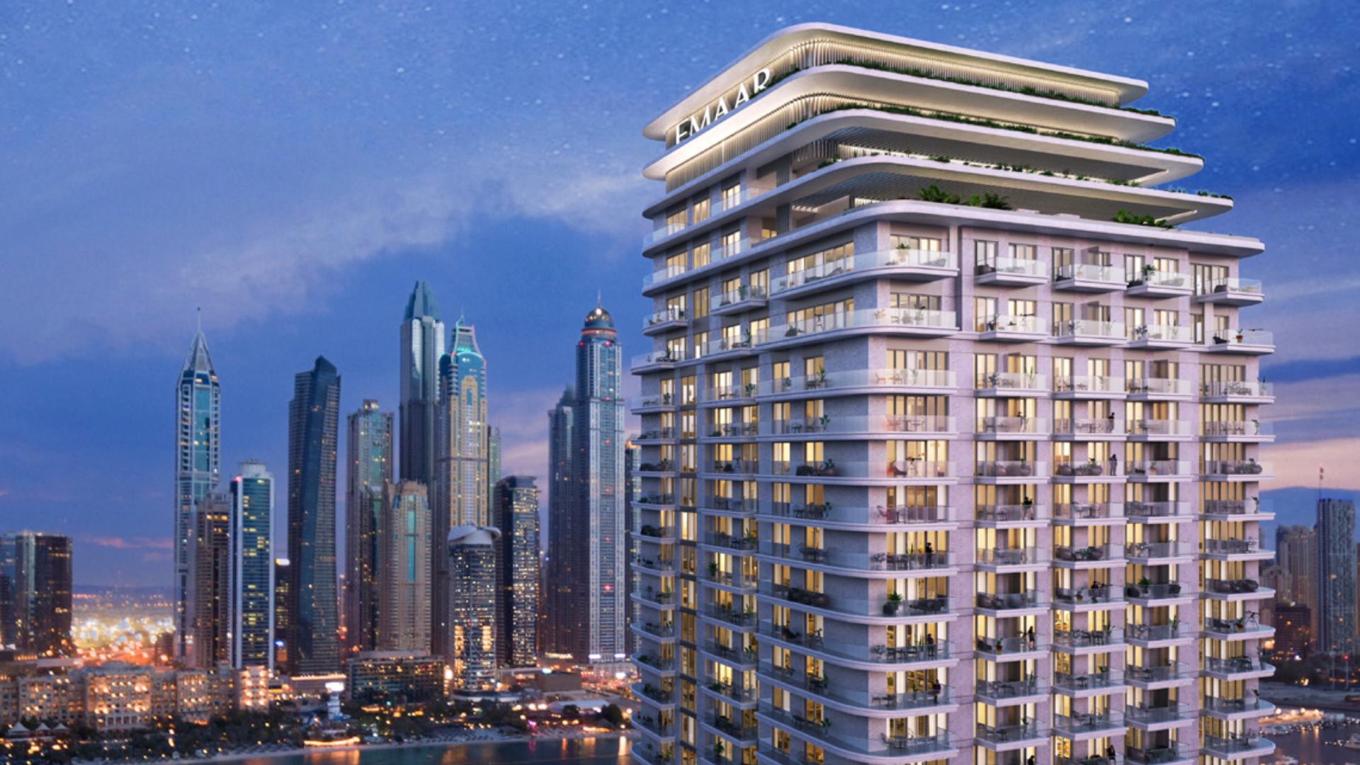 Luxurious bedroom with sea view in Emaar Beachfront penthouse, Dubai Harbour