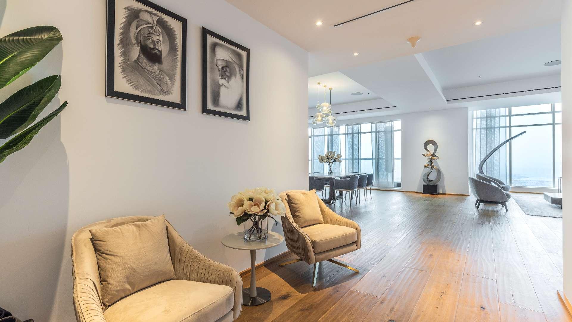 Aerial view of Palm Jumeirah and marina from Dubai Marina penthouse for sale