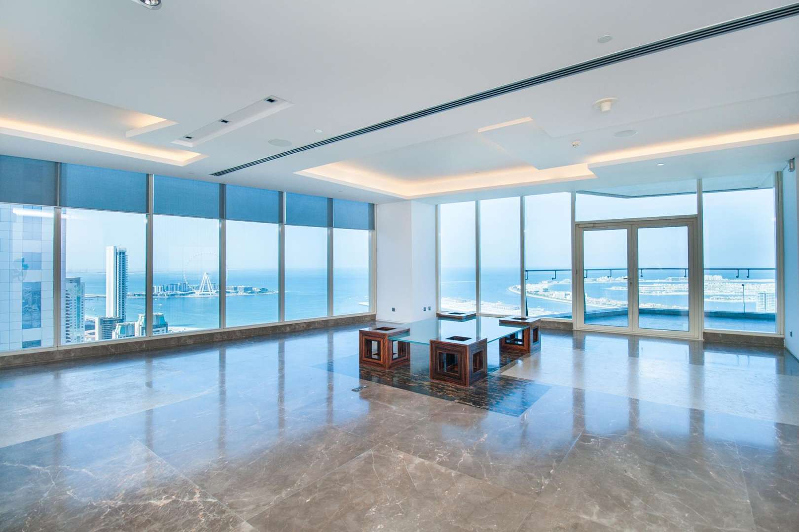 Spacious living area in Le Reve penthouse, Dubai Marina, with modern design and ample light
