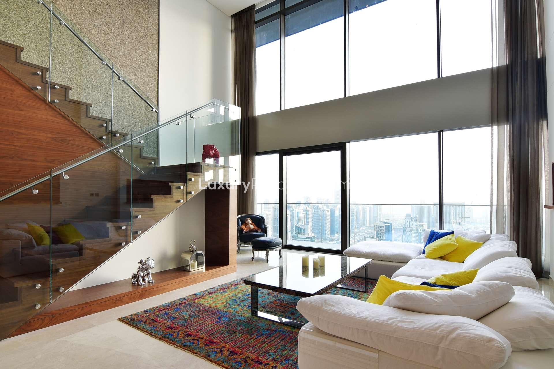 Luxurious bedroom with city view in Marina Gate 1 penthouse, Dubai Marina