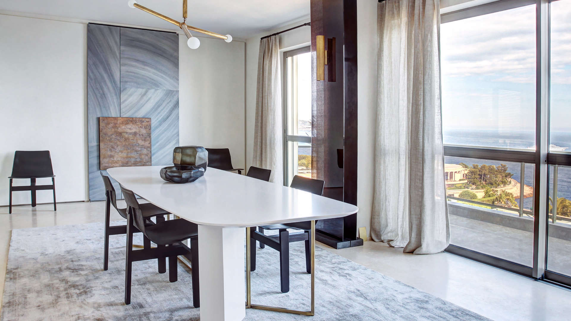 Luxurious Larvotto penthouse living room with sea view in Monaco, French Riviera