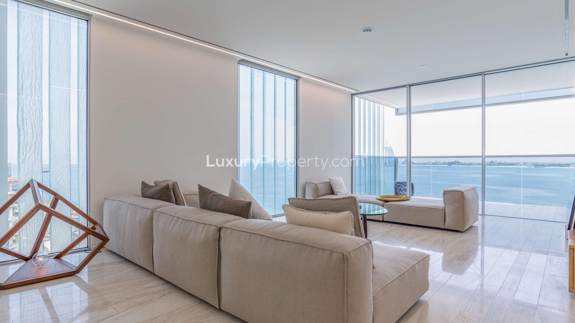 Modern bathroom with glass shower and sleek cabinetry in Muraba Residences penthouse, Palm Jumeirah