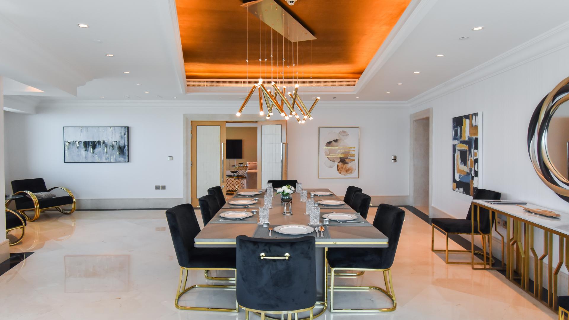 Luxury penthouse dining room with elegant decor in Ocean Heights, Dubai Marina