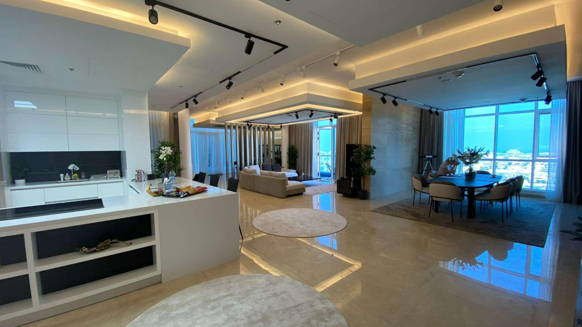Luxurious living room in fully furnished Oceana penthouse, Palm Jumeirah, with modern decor