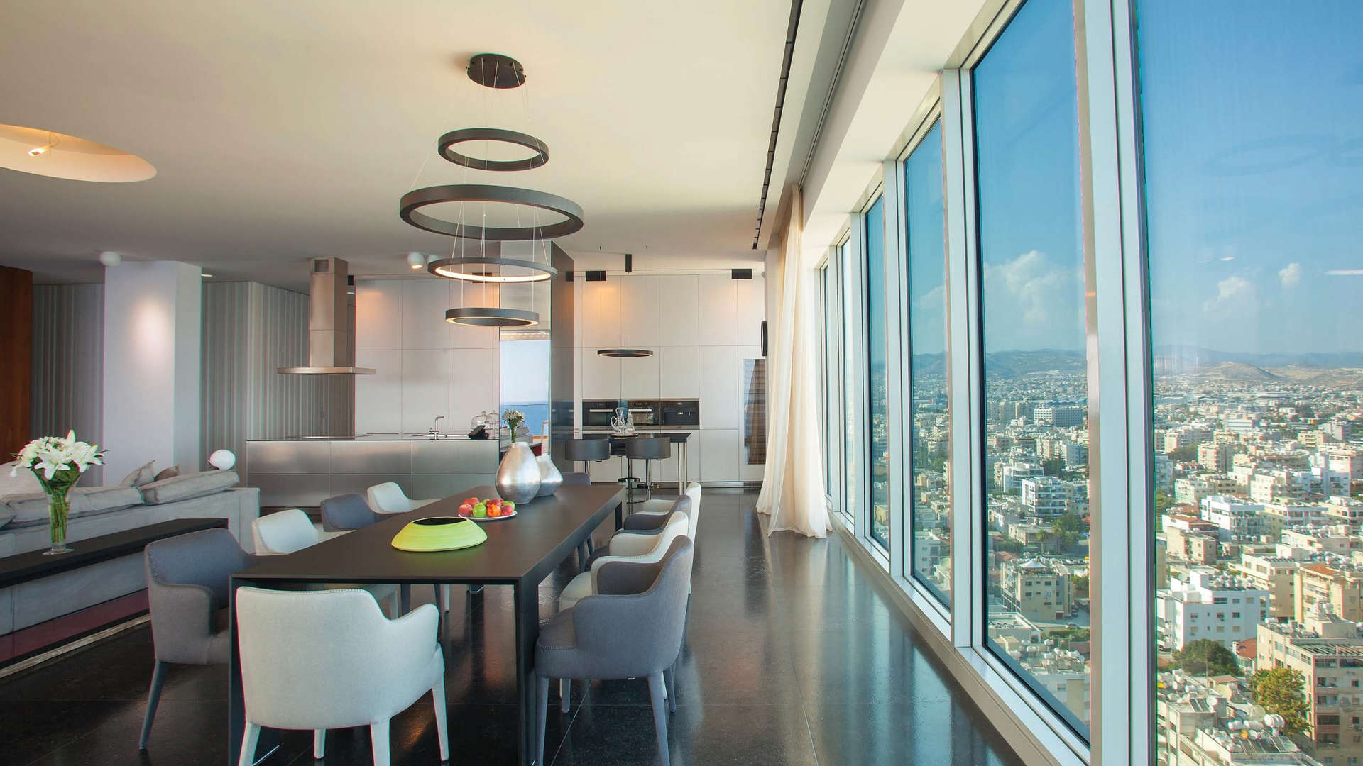 Luxurious living room in 4-bedroom penthouse, Olympic Residence, Limassol with city views