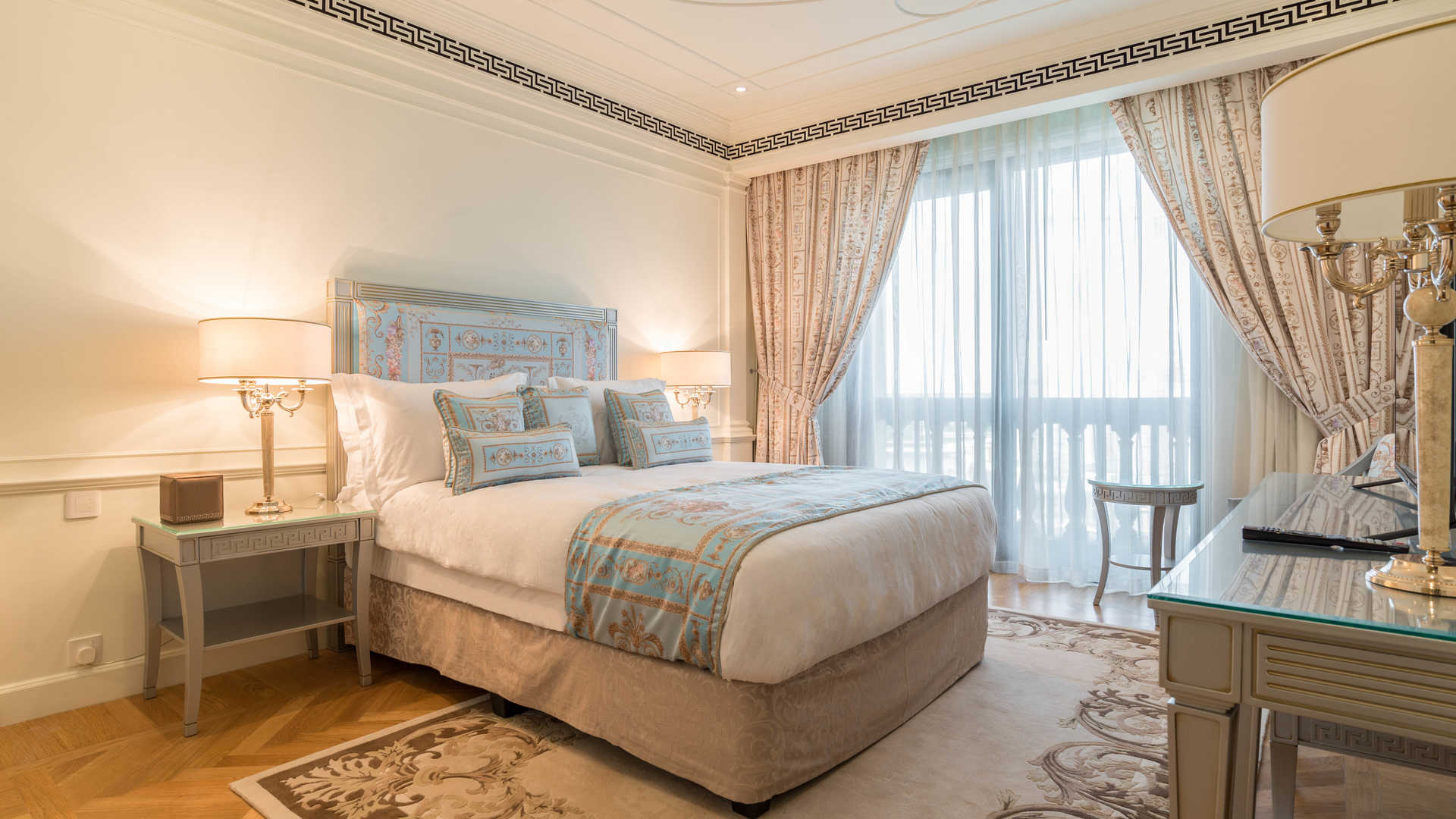 Luxurious kitchen in four-bedroom penthouse, Palazzo Versace, Culture Village, featuring modern amenities