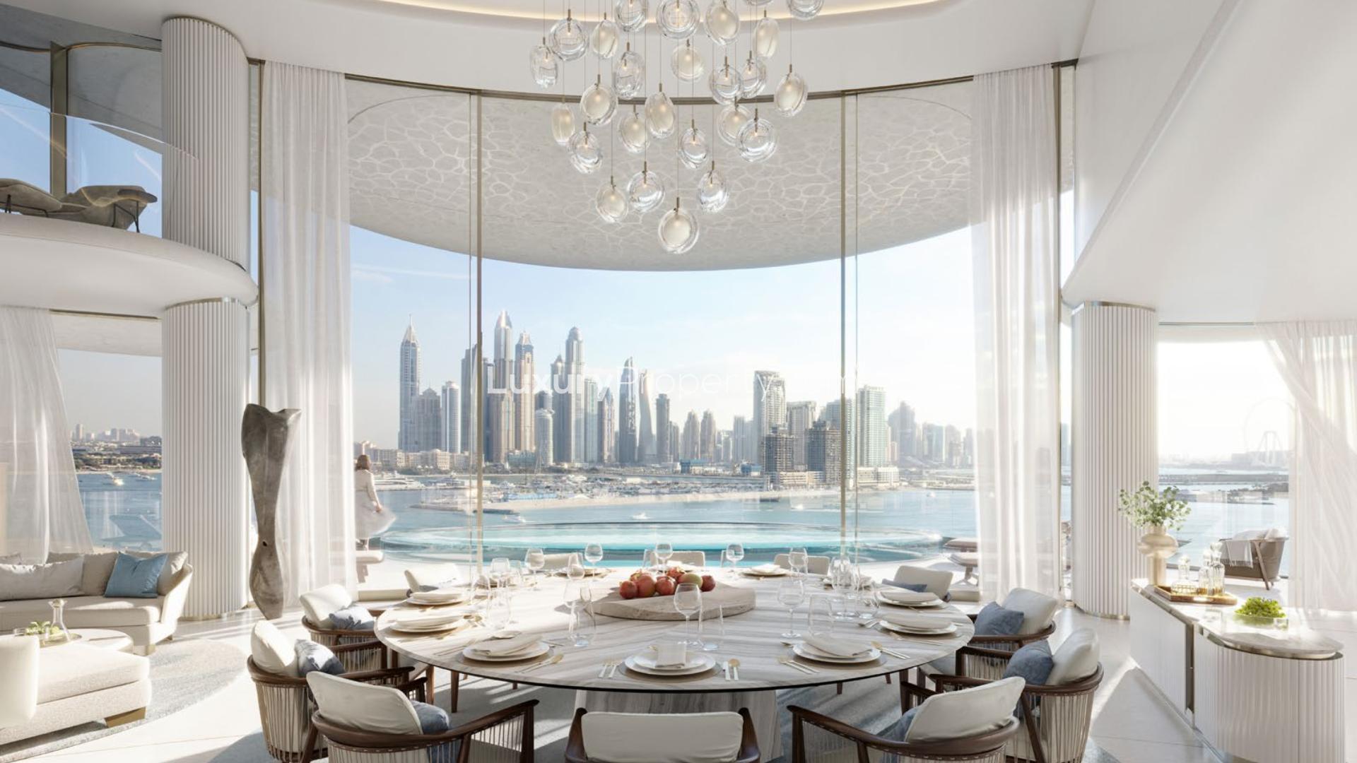 Luxurious Palm Jumeirah penthouse lobby with modern decor and stunning sea views