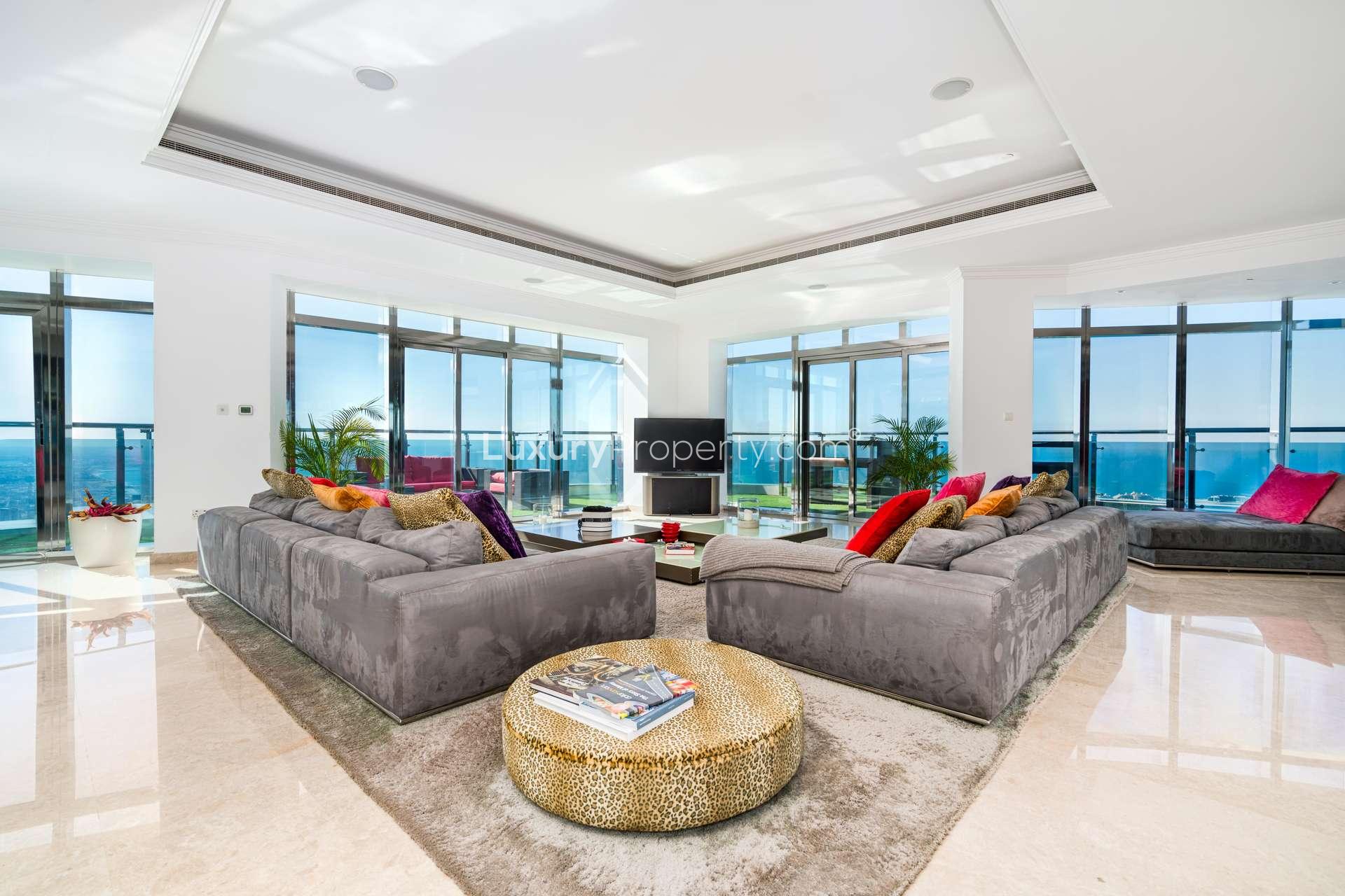 Luxurious dining area in 5-bedroom penthouse, Princess Tower, Dubai Marina, with stunning views