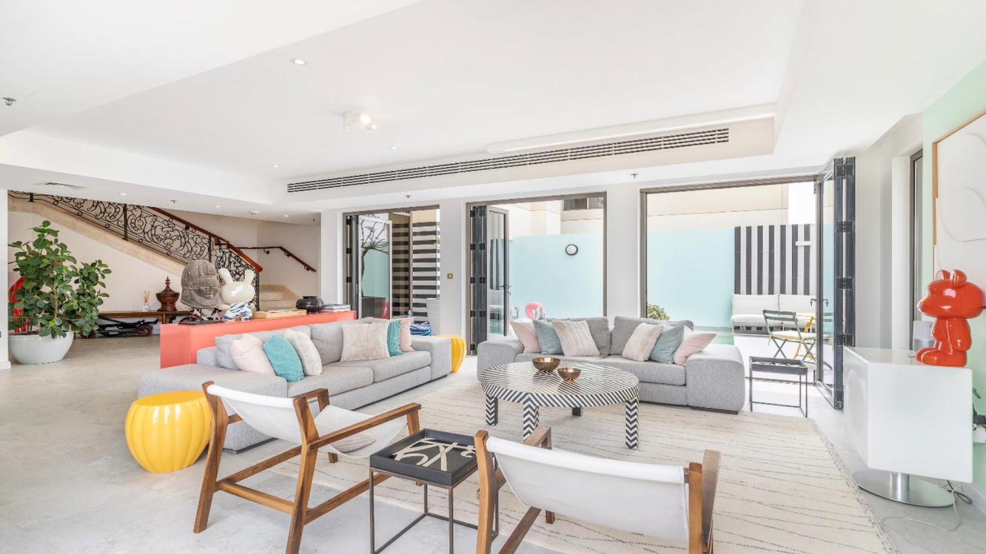 Luxurious living room in 4-bedroom penthouse, JBR Shams 1, modern decor, spacious layout