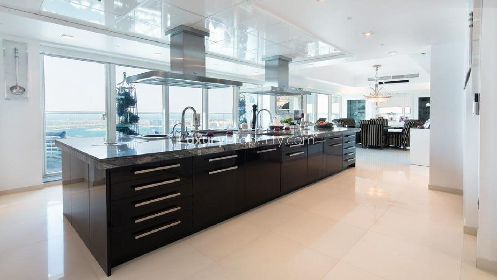 Luxurious kitchen in 4-bedroom penthouse, Emirates Crown, Dubai Marina with sea views