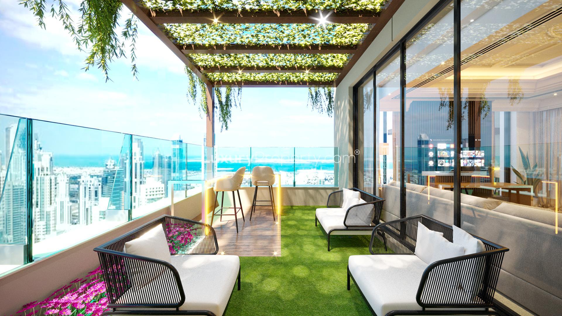 Luxurious pool area in Sea View Designer Duplex Penthouse, Jumeirah Beach Residence