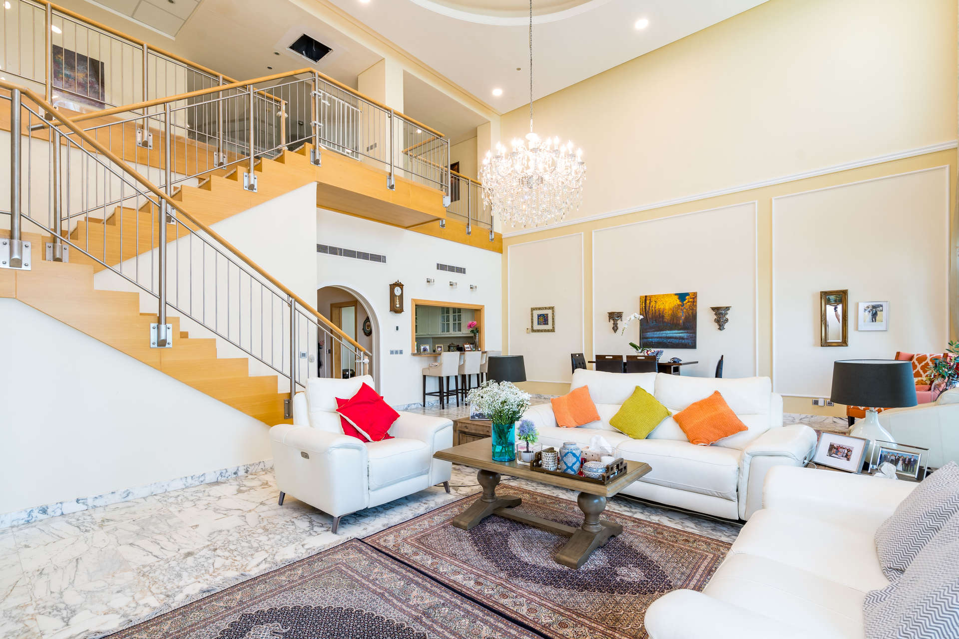 Penthouse interior with marble flooring and sea view at Palm Jumeirah Shoreline Apartments