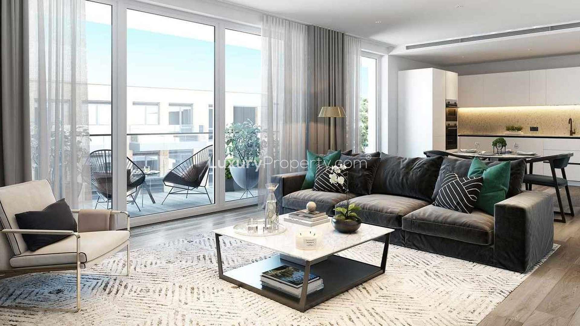 Modern kitchen and dining area in Hammersmith penthouse, featuring sleek design and elegant decor