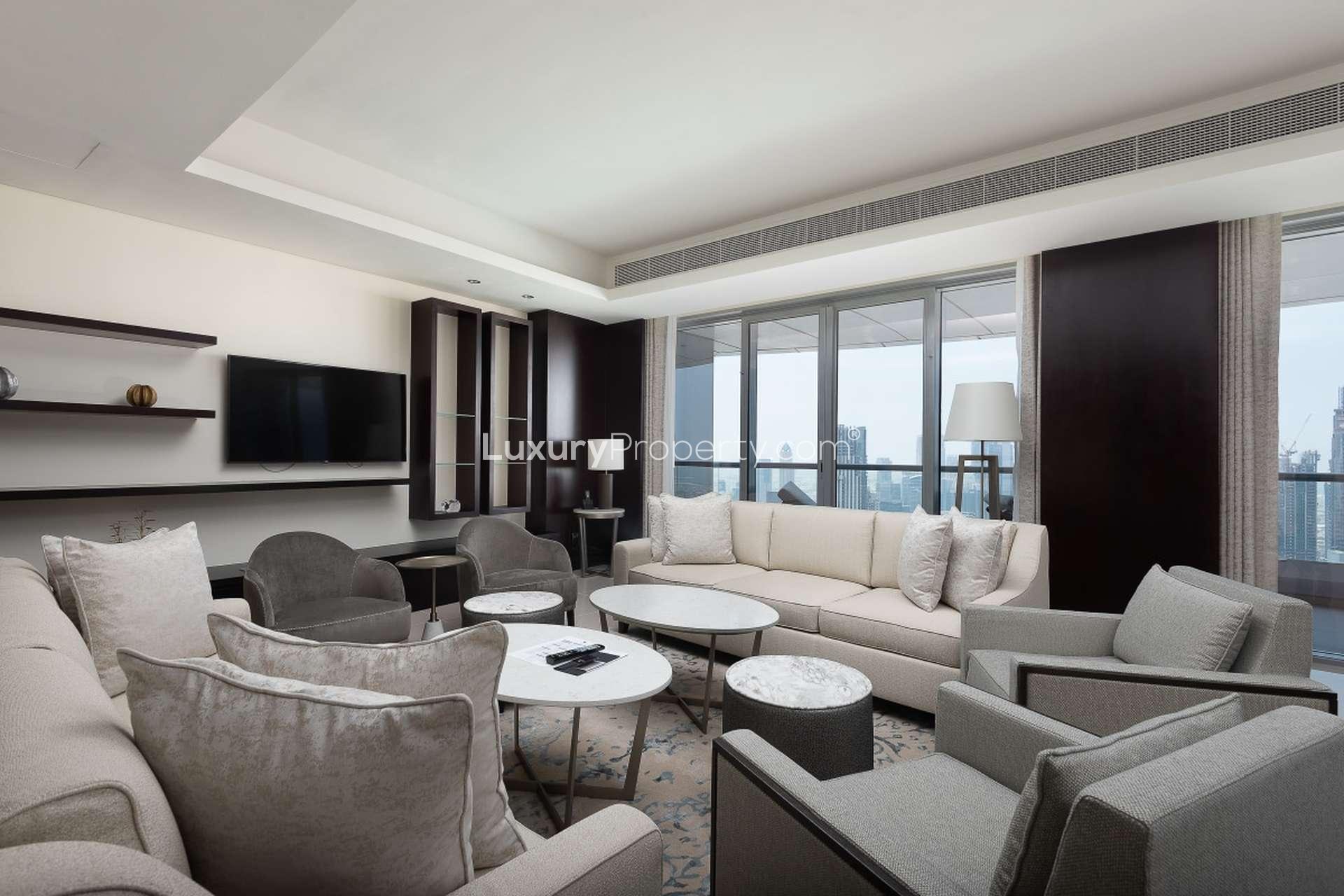 Luxurious kitchen in 4-bedroom penthouse, The Address Downtown Dubai, featuring modern appliances