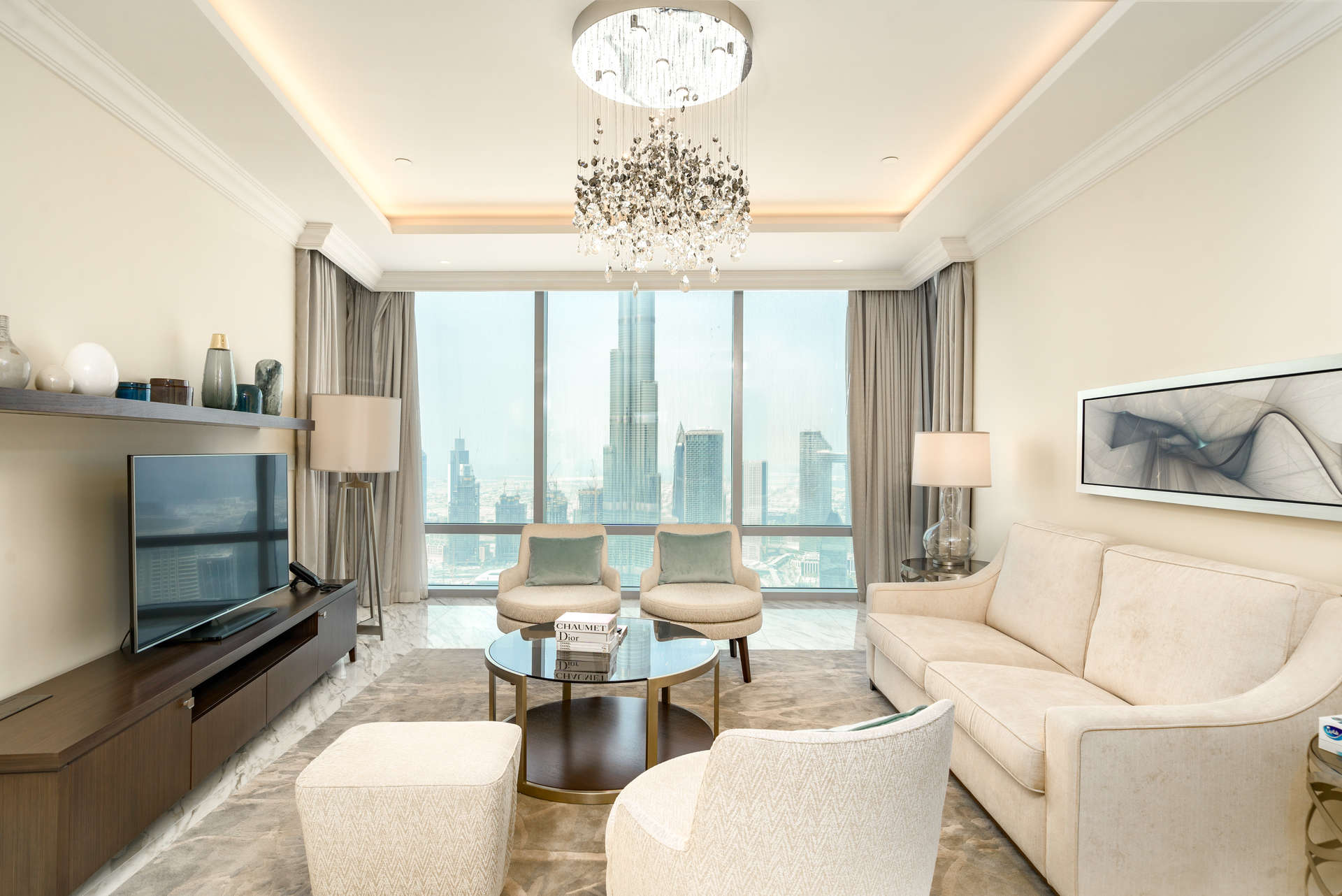 Luxurious living room in 4-bedroom penthouse, The Address Fountain Views, Downtown Dubai