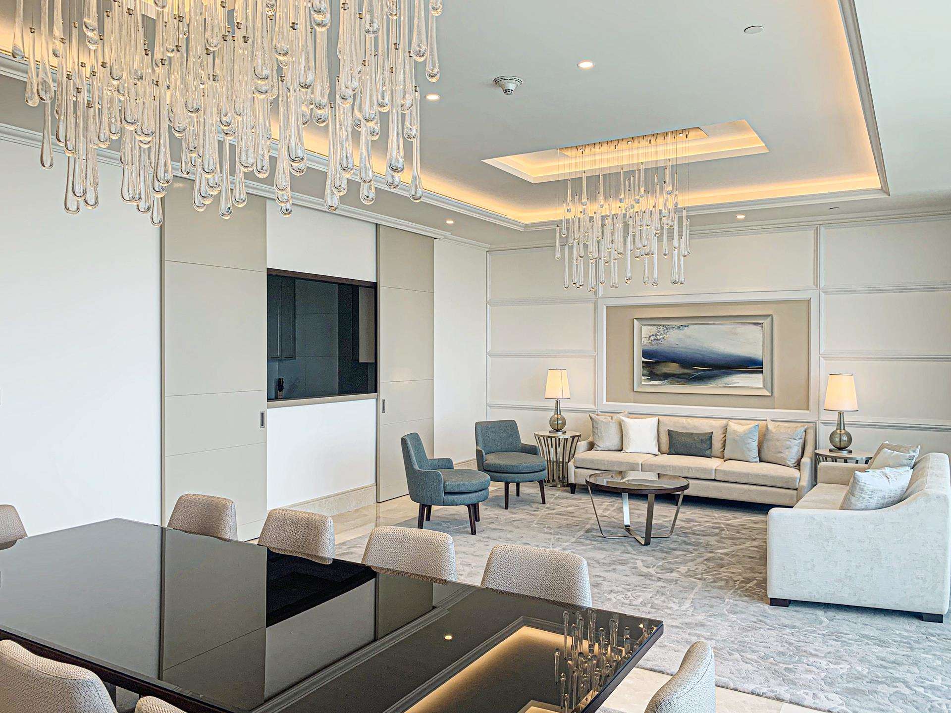 Luxurious living area in grand penthouse, Downtown Dubai, Address Residence Fountain Views