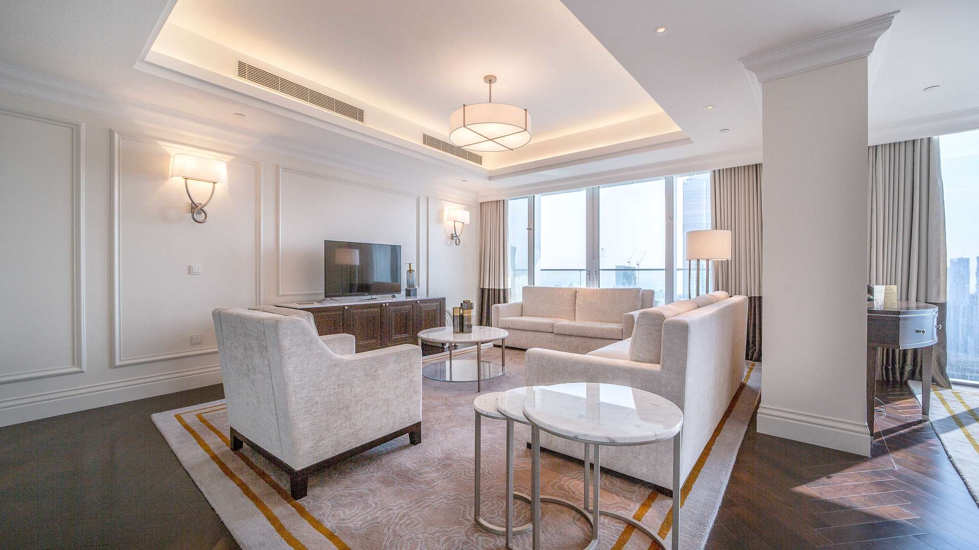 Luxurious bathroom with city views in 4-bedroom penthouse, Address Boulevard, Downtown Dubai