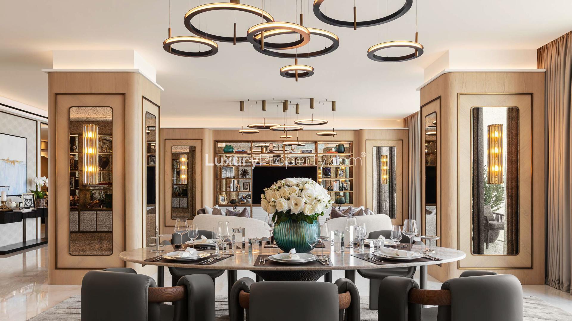 "Luxurious dining and living area in Atlantis The Royal penthouse, Palm Jumeirah for sale.",Elegant dining area in 4BR penthouse, Atlantis The Royal, Palm Jumeirah, luxury interior design
