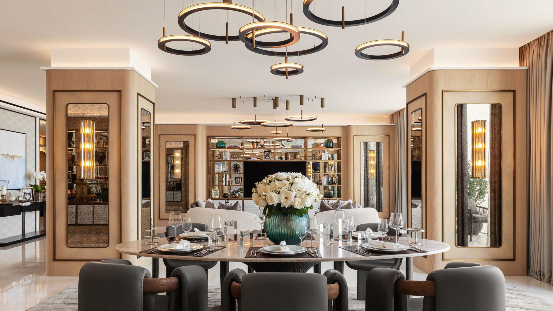 "Luxurious dining and living area in Atlantis The Royal penthouse, Palm Jumeirah for sale.",Elegant dining area in 4BR penthouse, Atlantis The Royal, Palm Jumeirah, luxury interior design