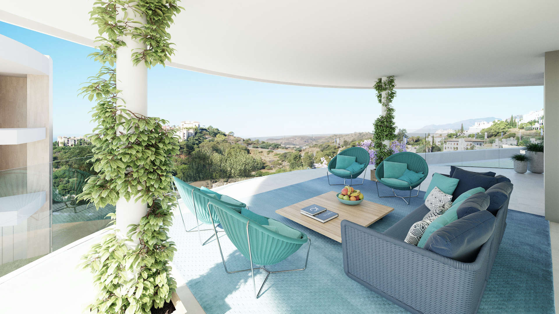 Luxurious penthouse living room with panoramic views in The View Marbella, for sale