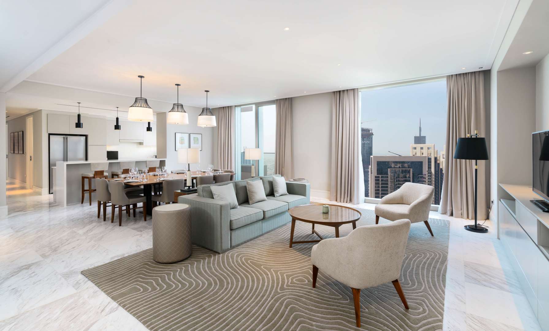 Modern kitchen in Vida Sky Collection Penthouse, Downtown Dubai, featuring sleek design and appliances