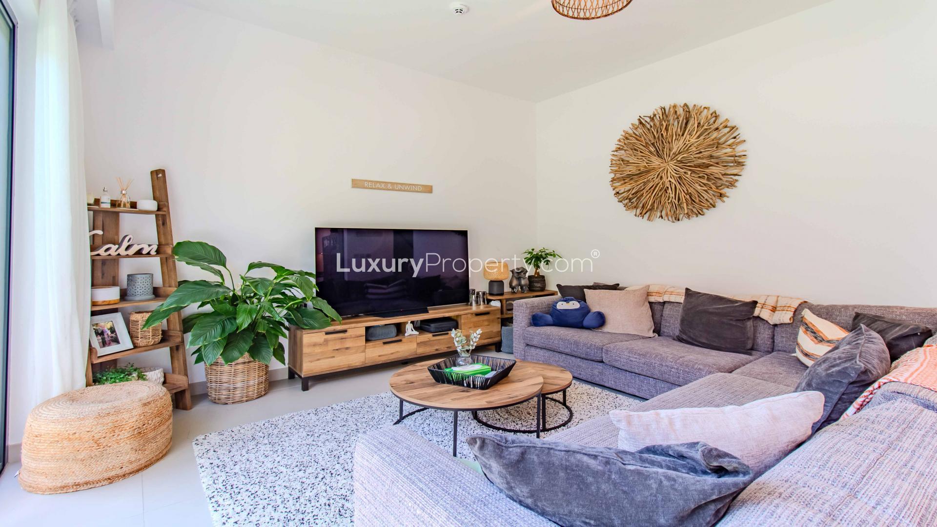 Charming Arabian Ranches 2 townhouse garden with gazebo and lush greenery, Camelia community