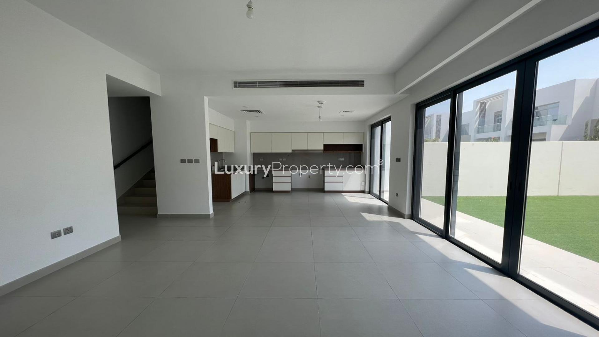 Vacant townhouse garden with seating area in Arabian Ranches 2, Camelia community