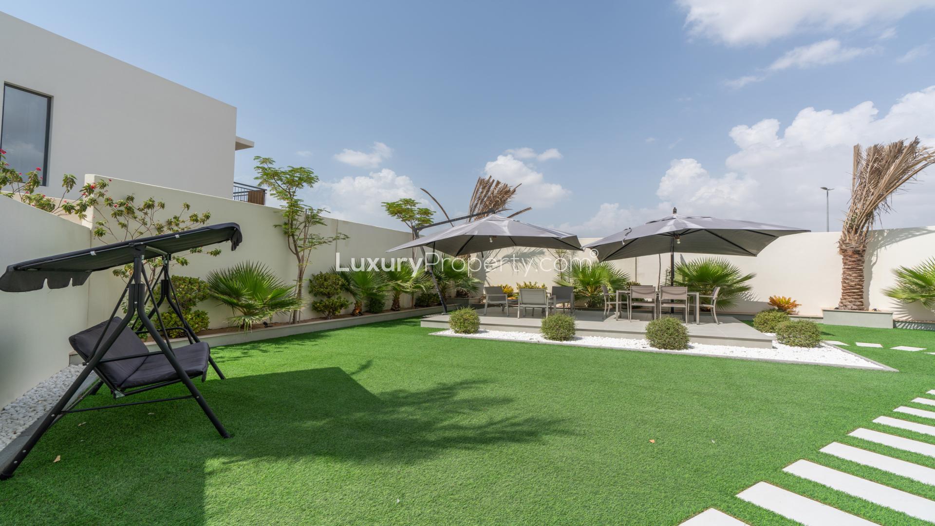 Upgraded 4-bedroom townhouse exterior with garden in Arabian Ranches 2, Camelia