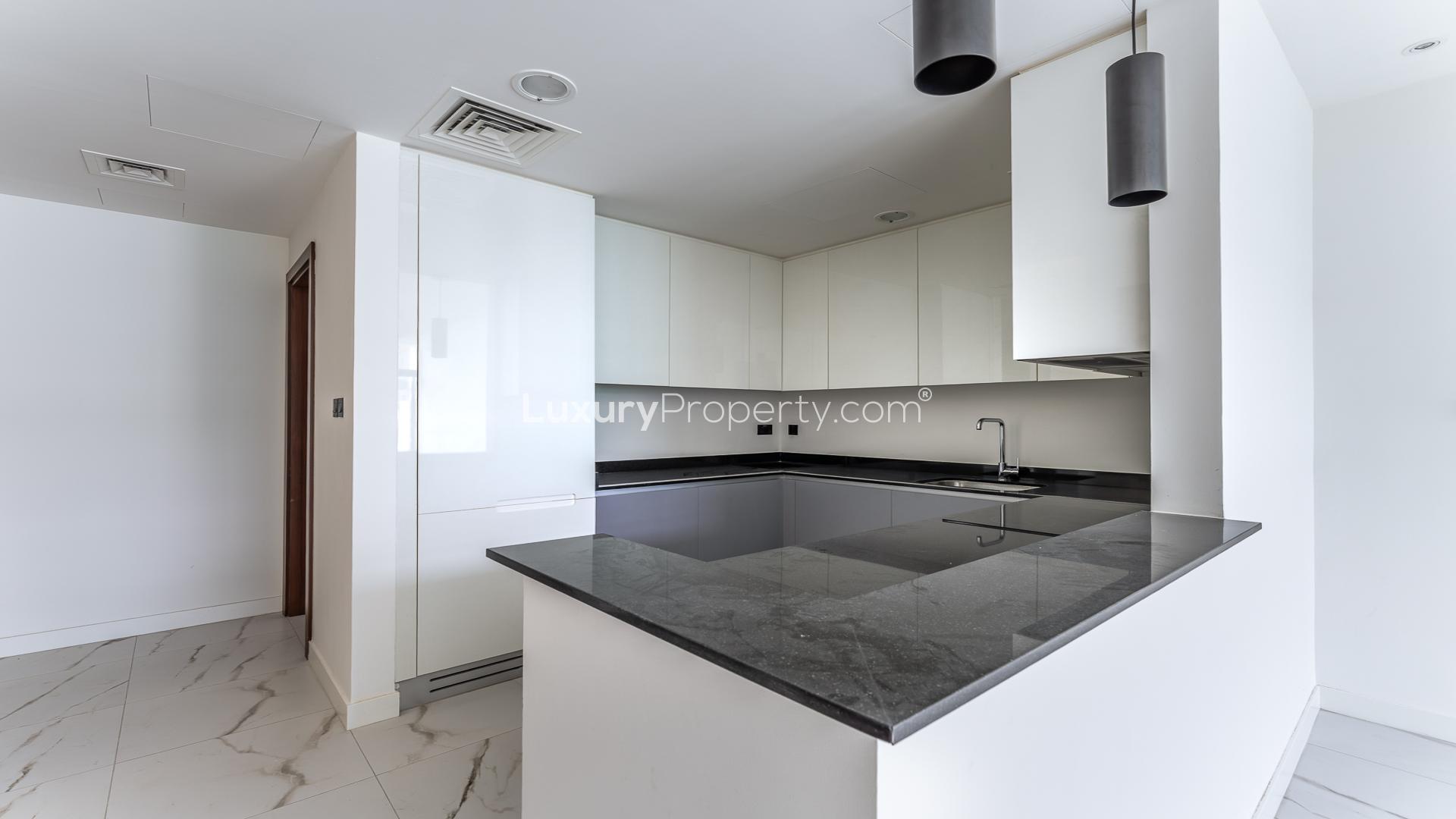 Sleek modern kitchen in Elie Saab A Vie townhouse, Meydan, available for rent