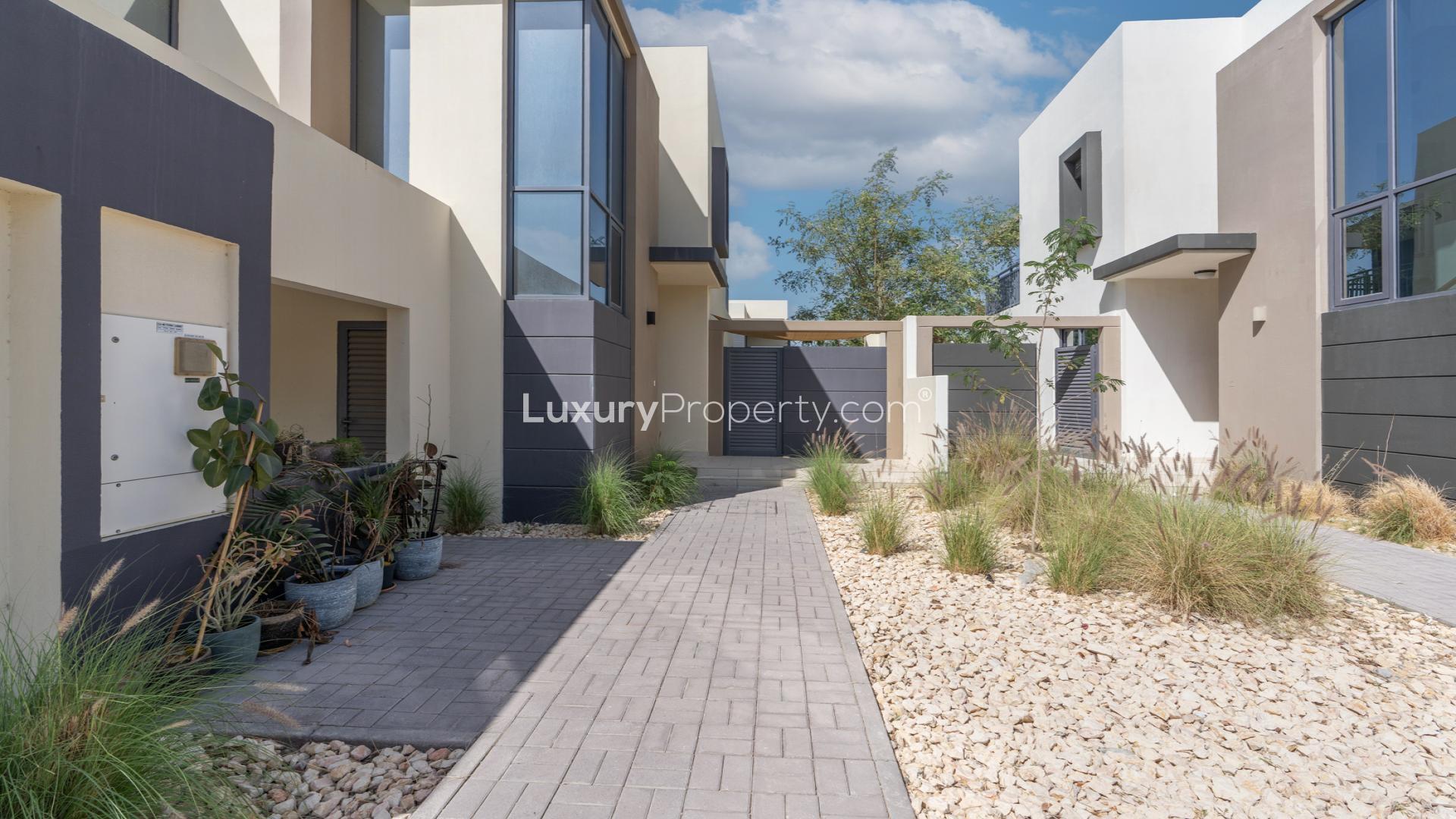 Exterior view of luxury townhouse for rent in Maple 2, Dubai Hills Estate