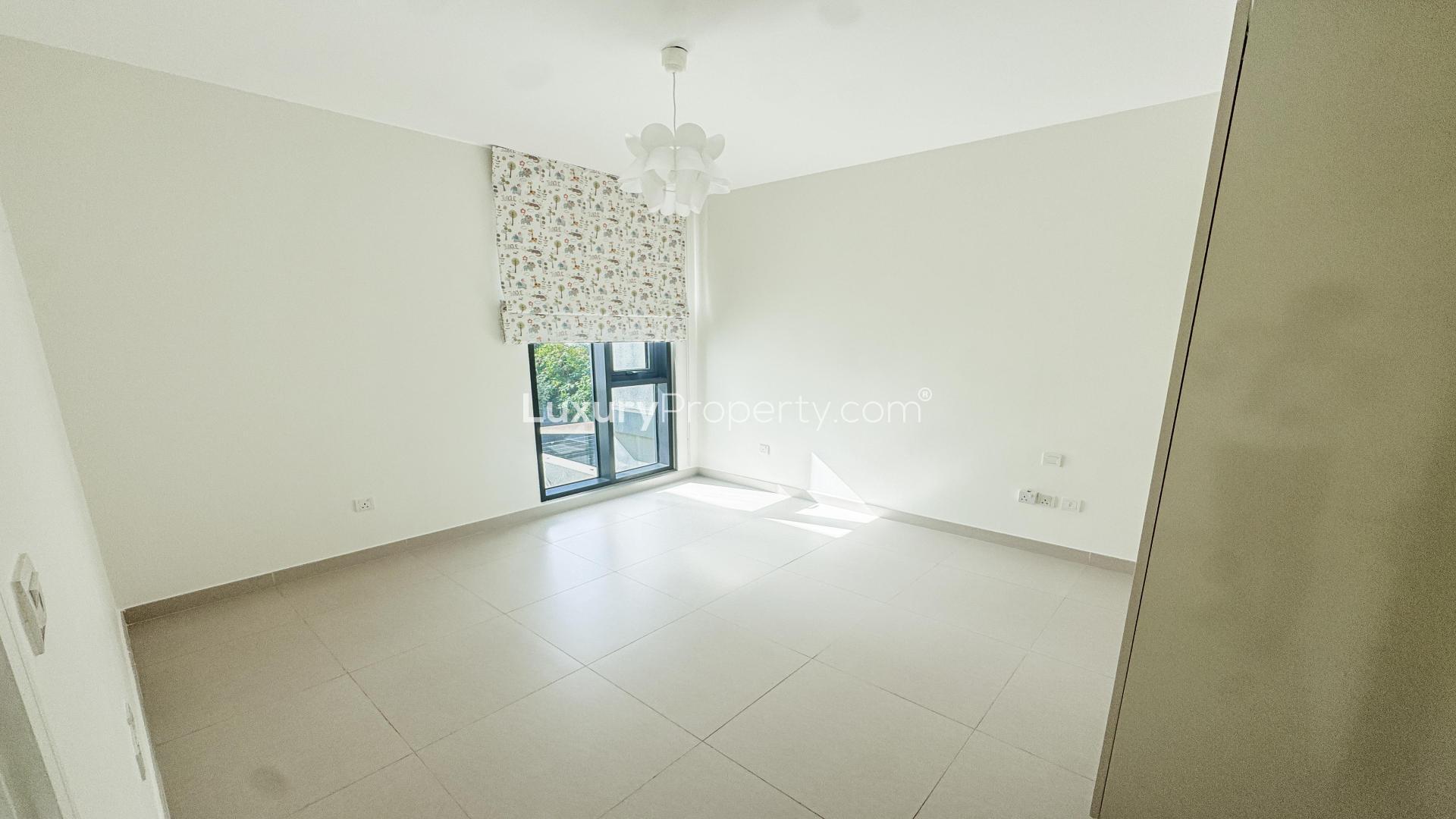 Bright living area with garden view in Maple 3 townhouse, Dubai Hills Estate