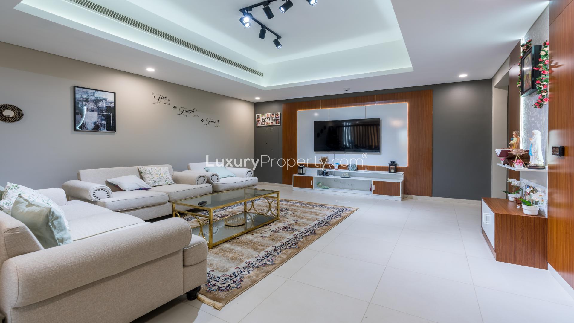 Spacious townhouse terrace view in Victory Heights, Dubai Sports City, available for rent