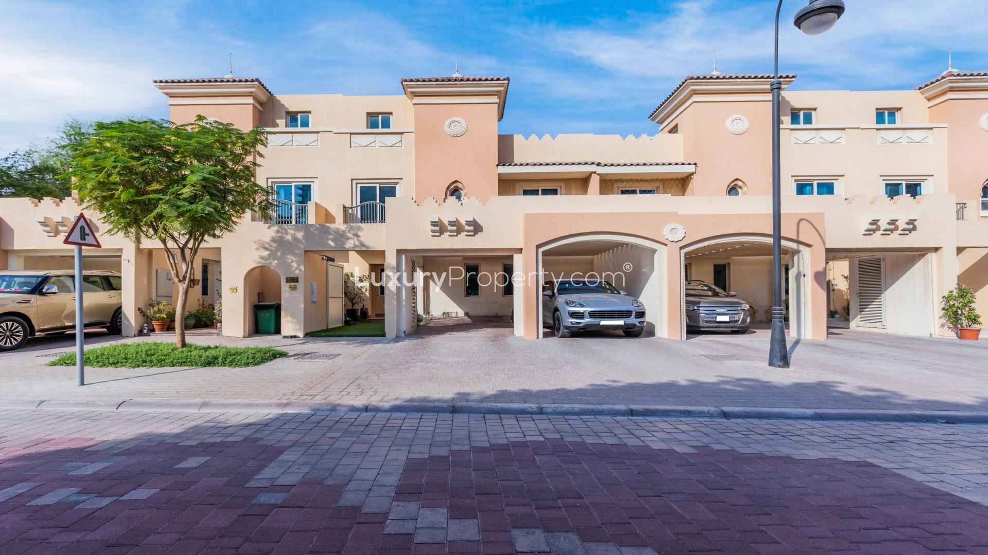 Luxury living room in 4-bedroom townhouse, Victory Heights, Dubai Sports City, modern decor