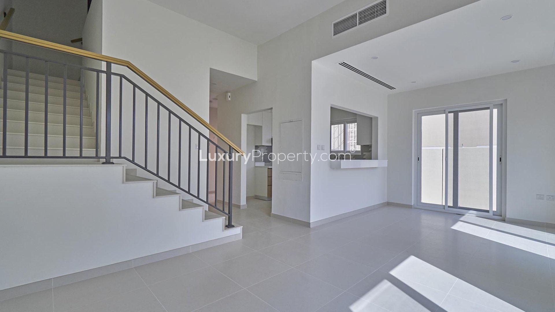 Brand new 4-bedroom townhouse exterior in Villanova, Dubai Land, for rent