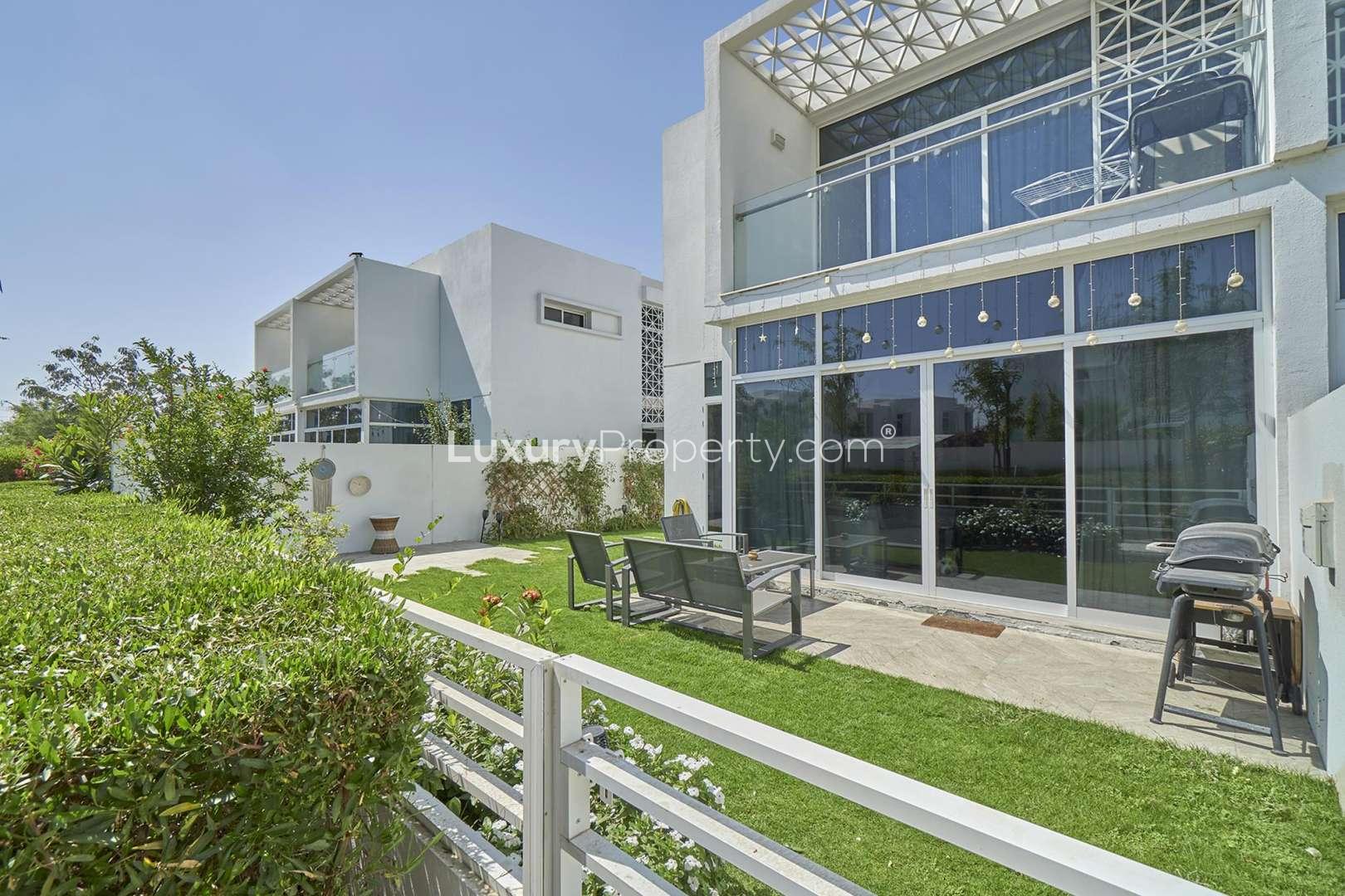 Modern bathroom with glass shower in Arabella townhouse, Mudon, Dubai for rent