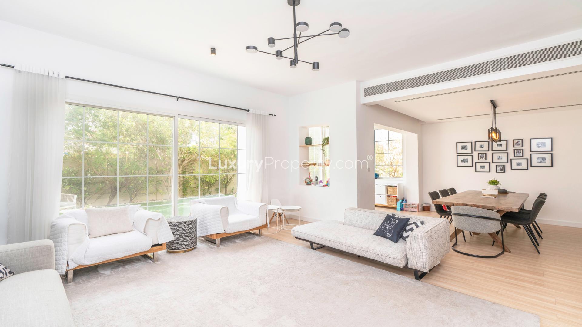 Single row villa exterior with garden in Azalea, Arabian Ranches 2, for rent