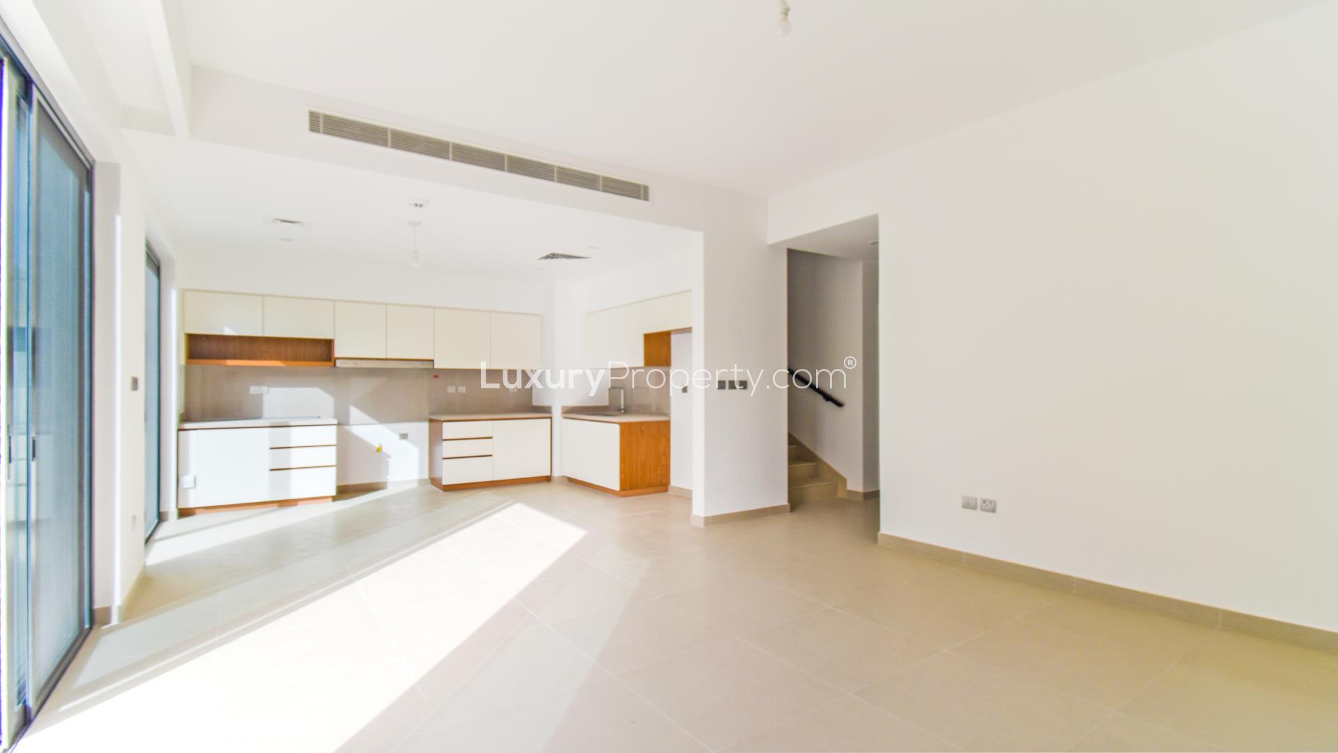 Brand new Arabian Ranches 2 townhouse with modern kitchen and garden view, available for rent