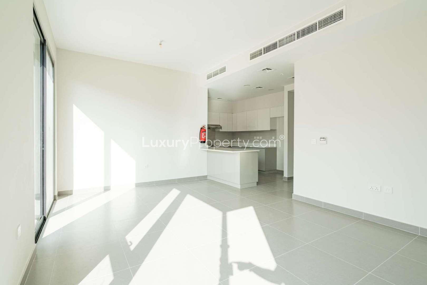 Modern townhouse interior with large windows in Maple 3, Dubai Hills Estate
