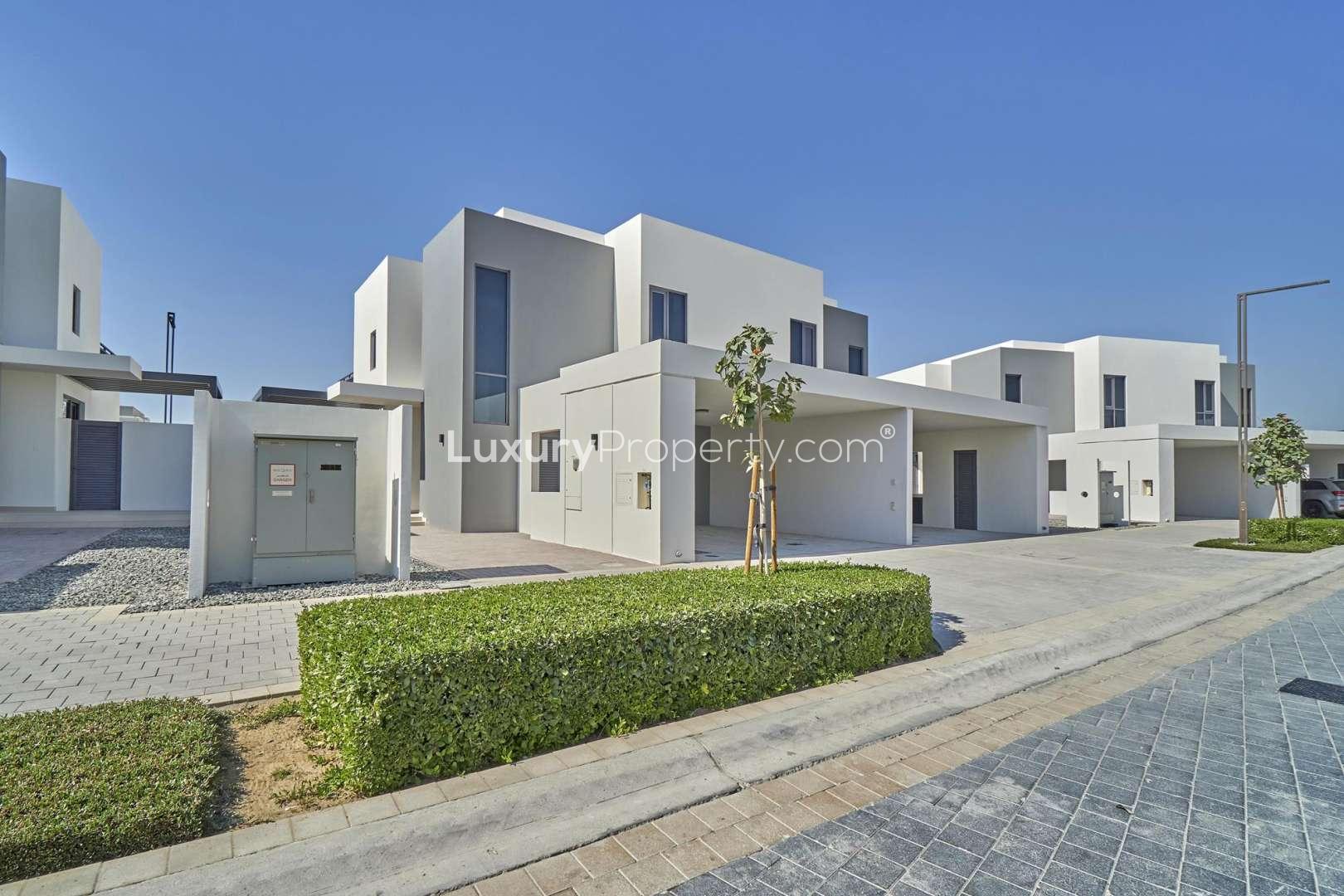 Modern Type 2E townhouse exterior in Maple, Dubai Hills Estate, available for rent