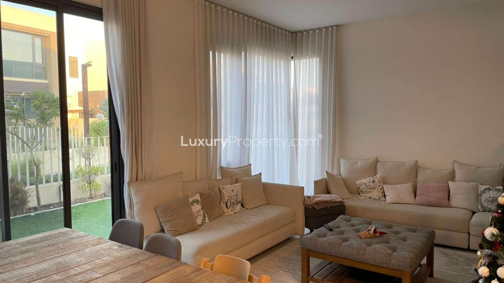 Kids' bedroom with bed and play tent in Dubai Hills Estate townhouse