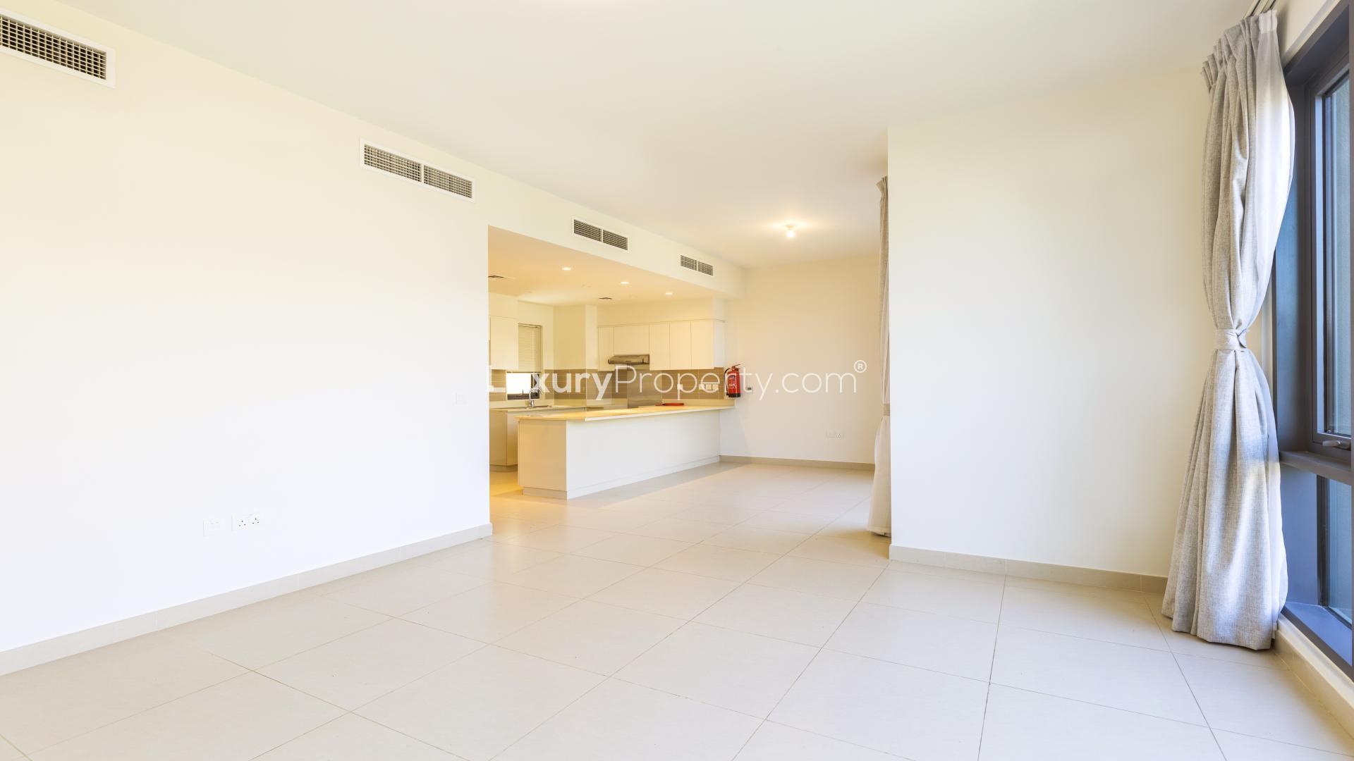 Townhouse balcony view of landscaped yard in Maple, Dubai Hills Estate