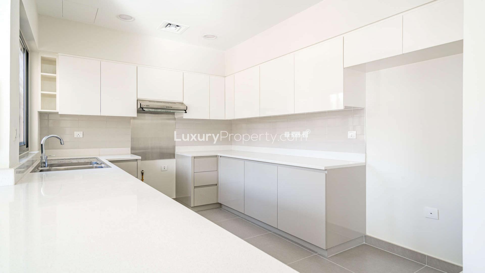 Modern kitchen in four-bedroom townhouse, Maple at Dubai Hills Estate, available for rent